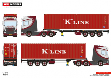 WSI Models 01-4463 FRANS KAMP TRANSPORT DAF XG+ 6X2 TWIN STEER FLEX CONTAINER TRAILER - 3 AXLE + 40FT CONTAINER