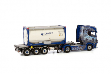 WSI Models 01-4000 INGO DINGES SCANIA S HIGHLINE CS20H 4X2 CONTAINER TRAILER FOR SWOPBODY - 3 AXLE + 20FT TANK CONTAINER