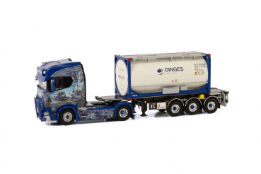 WSI Models 01-4000 INGO DINGES SCANIA S HIGHLINE CS20H 4X2 CONTAINER TRAILER FOR SWOPBODY - 3 AXLE + 20FT TANK CONTAINER