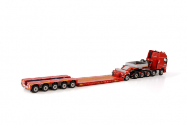 WSI Models 5927185 NOOTEBOOM RED LINE VOLVO FH5 GLOBETROTTER XL 10X4 LOWLOADER - 5 AXLE + DOLLY - 1 AXLE