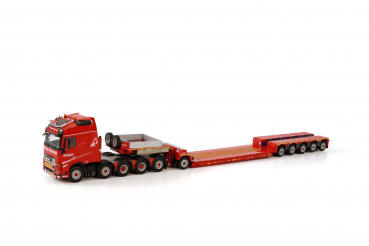 WSI Models 5927185 NOOTEBOOM RED LINE VOLVO FH5 GLOBETROTTER XL 10X4 LOWLOADER - 5 AXLE + DOLLY - 1 AXLE