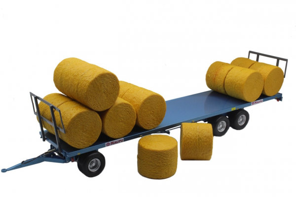 Replicagri 233 Maupu Flat-Trailer with 30 Hay Bales blue